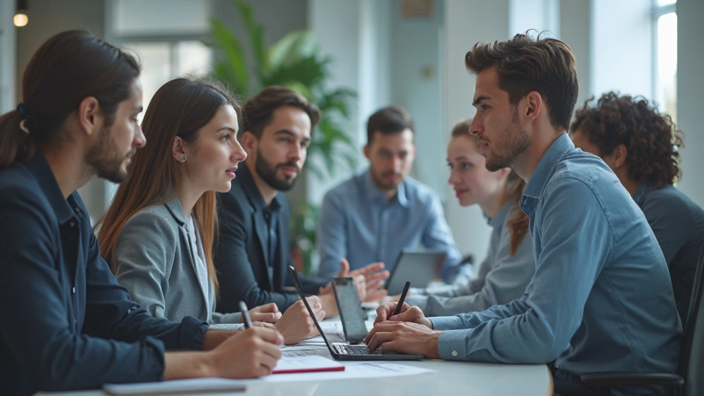 Команда разработчиков планирует проект на встречe, используя цифровые инструменты управления